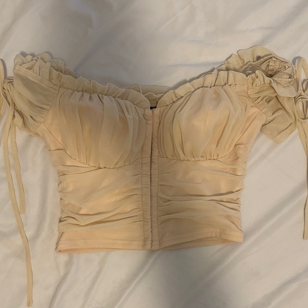 Windsor Cream Ruched Off-Shoulder Bustier Crop Top